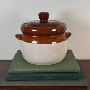 Vintage Brown and Cream Ceramic Crock with Lid